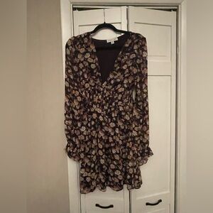 She+ Sky Print V-Neck Long Sleeve Mini Dress